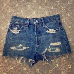 Levi’s High-Waisted Distressed Denim Shorts, W27